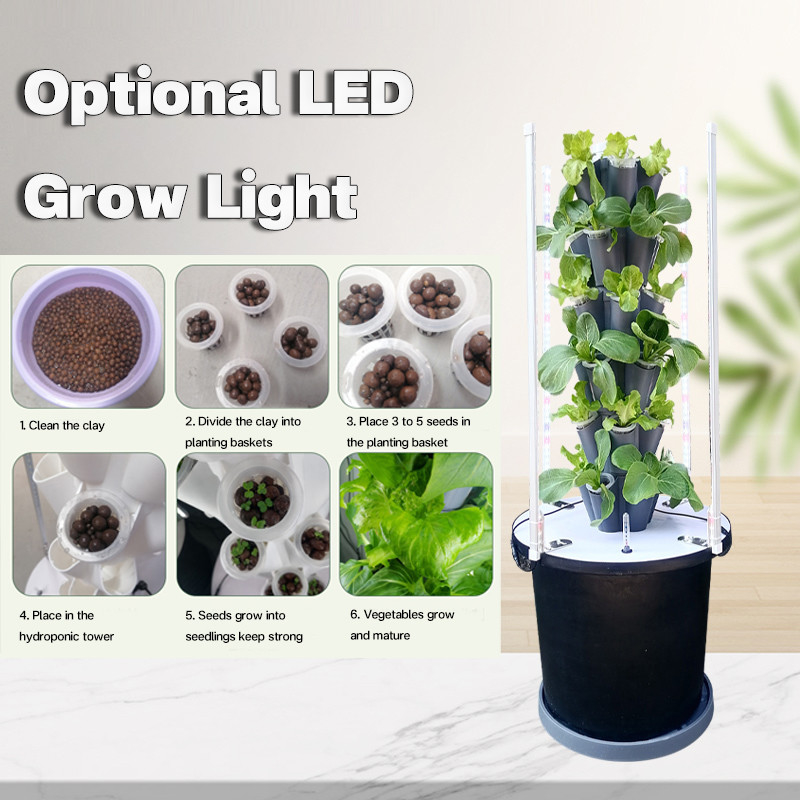 Sistem Pertumbuhan Menara Hidroponik Petal Taman 6/8/10 Lapisan Lampu LED Opsional
