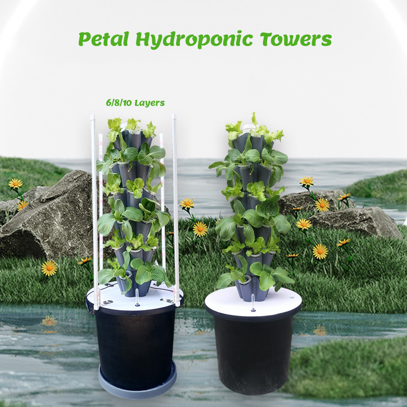 Sistem Pertumbuhan Menara Hidroponik Petal Taman 6/8/10 Lapisan Lampu LED Opsional